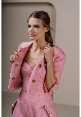 Рожевий жакет із твіду з оздобленням із перлів