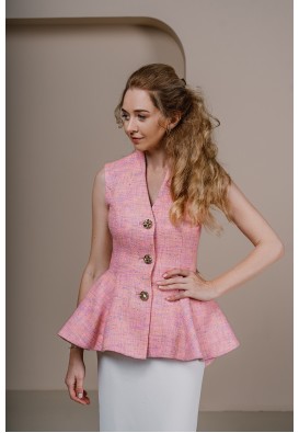 Елегантний рожевий жакет-жилет із твіду
