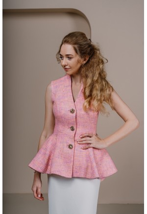 Елегантний рожевий жакет-жилет із твіду