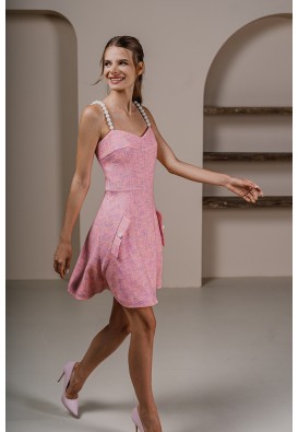 Твідовий міні сарафан з перлинними бретелями