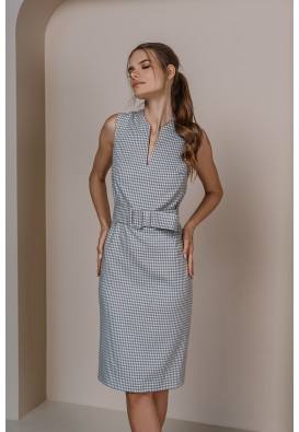 Сукня-футляр з принтом блакитний "п'є де пуль"  