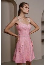 Твідовий міні сарафан з перлинними бретелями