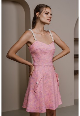 Твідовий міні сарафан з перлинними бретелями