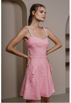 Твідовий міні сарафан з перлинними бретелями