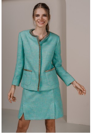 Вишуканий м'ятний жакет з коштовним оздобленням