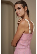 Твідовий міні сарафан з перлинними бретелями