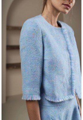 Блакитний короткий жакет із твіду