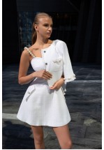 Білий твідовий сарафан із перловими бретелями