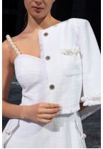 Білий твідовий сарафан із перловими бретелями