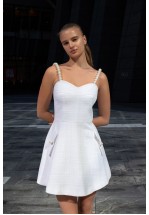 Білий твідовий сарафан із перловими бретелями