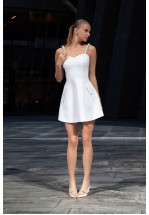 Білий твідовий сарафан із перловими бретелями