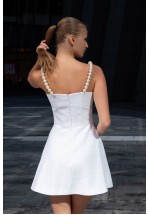 Білий твідовий сарафан із перловими бретелями