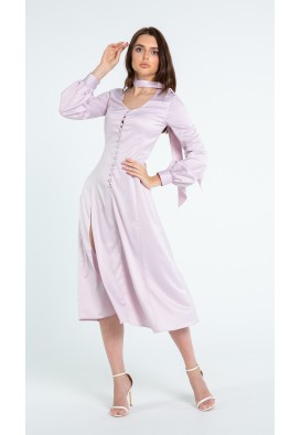 Сукня міді з ніжного атласу з шарфом