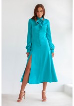 Сукня міді з атласу смарагдового кольору