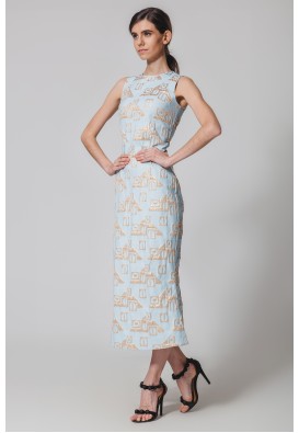 Жаккардова сукня міді