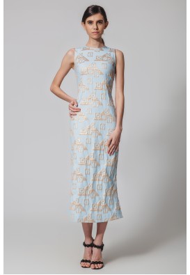 Жаккардова сукня міді