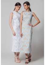 Жаккардова сукня міді