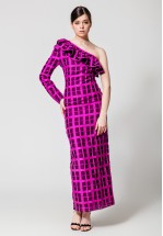 Вечірня довга сукня з воланом