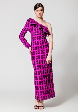 Вечірня довга сукня з воланом