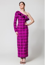 Вечірня довга сукня з воланом