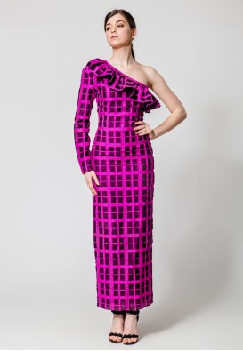 Вечірня довга сукня з воланом