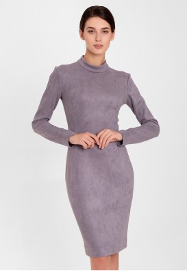 Сіра ділова сукня з екозамші