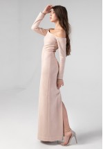 Вечірня нюдова сукня з відкритими плечима
