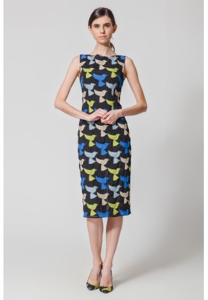 Сукня жаккардова міді з принтом