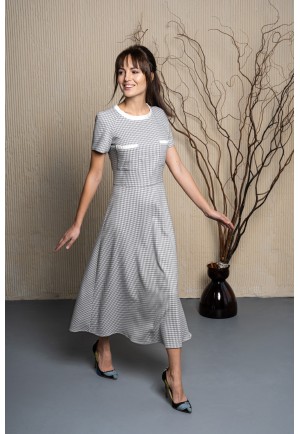 Сукня міді з принтом "п'є де пуль" пастельно-блакитний