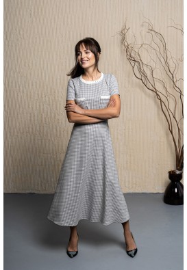 Сукня міді з принтом "п'є де пуль" пастельно-блакитний