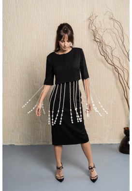 Ексклюзивний чорний жакет з перлинними ланцюжками