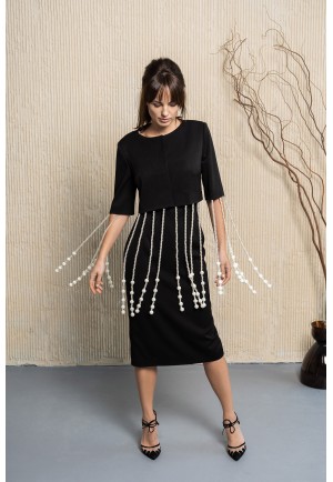 Ексклюзивний чорний жакет з перлинними ланцюжками