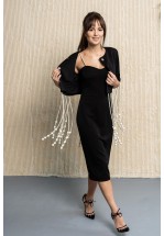 Ексклюзивний чорний жакет з перлинними ланцюжками