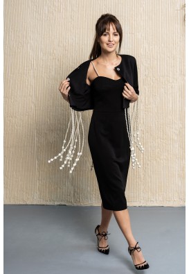 Ексклюзивний чорний жакет з перлинними ланцюжками