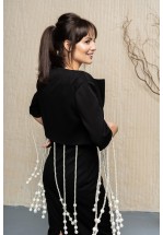 Ексклюзивний чорний жакет з перлинними ланцюжками