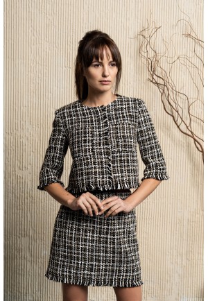 Твідова спідниця міні з бахромою 