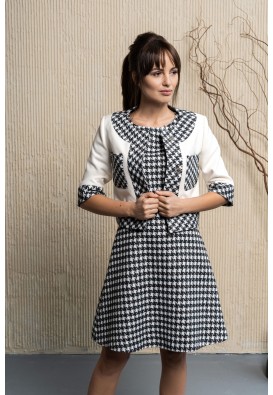 Кроп жакет молочний з графітовим "п'є де пуль"