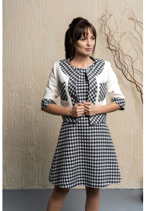 Кроп жакет молочний з графітовим "п'є де пуль"