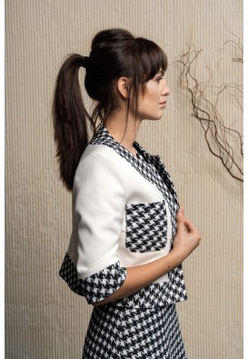 Кроп жакет молочний з графітовим "п'є де пуль"