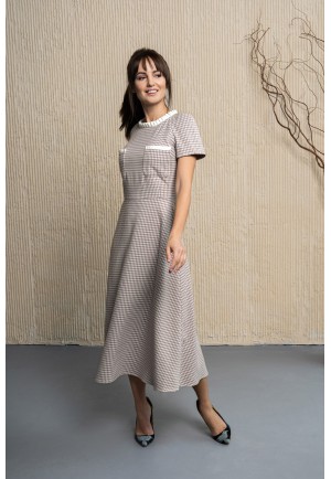 Сукня міді з принтом "п'є де пуль" пастельно-бузковий