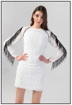 Белое коктейльное платье мини с бахромой