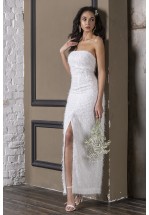 Біла вечірня довга сукня з розрізом