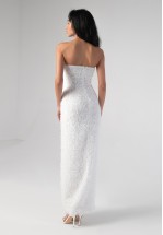 Біла вечірня довга сукня з розрізом