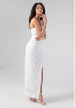 Біла вечірня довга сукня з розрізом