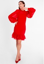 Ефектна червона сукня зі збіркою