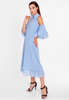 Коктейльна блакитна сукня міді