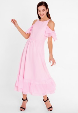 Ніжно-рожева коктейльна сукня міді