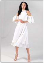 Ніжна біла сукня міді з відкритими плечима