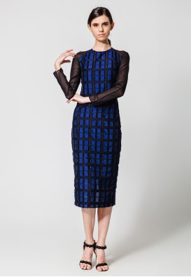 Сукня міді з жаккарду у кольорі сапфір