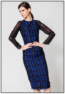 Сукня міді з жаккарду у кольорі сапфір